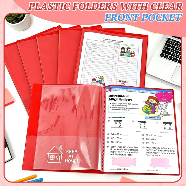 Alt view image 5 of 7 - 12 Pcs Take Home Folders for Elementary Students,Homework Folders Red,11.81 x 9.45 In,Back to School 2 Pocket Folders,Parent Teacher Communication Folders,Clear Front Pocket 4 Inner Pocket