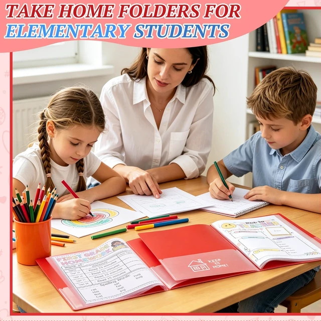 Alt view image 6 of 7 - 12 Pcs Take Home Folders for Elementary Students,Homework Folders Red,11.81 x 9.45 In,Back to School 2 Pocket Folders,Parent Teacher Communication Folders,Clear Front Pocket 4 Inner Pocket