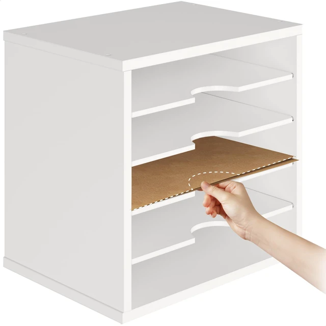 Alt view image 6 of 7 - File Organizer Paper Sorter, 5 Tier Adjustable Shelves Office Desk Organizer, 13 5/8" x 9 1/4" x 12", White