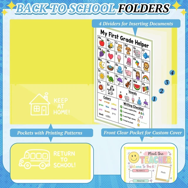 Alt view image 3 of 7 - 12 Pcs Take Home Folders for Elementary Students,Homework Folders Yellow,11.81 x 9.45 In,Back to School 2 Pocket Folders,Parent Teacher Communication Folders,Clear Front Pocket 4 Inner Pocket
