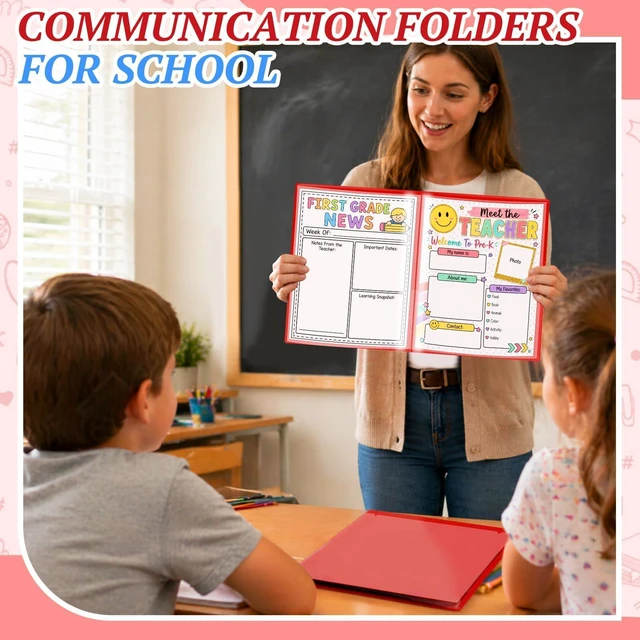 Alt view image 7 of 7 - 12 Pcs Take Home Folders for Elementary Students,Homework Folders Red,11.81 x 9.45 In,Back to School 2 Pocket Folders,Parent Teacher Communication Folders,Clear Front Pocket 4 Inner Pocket