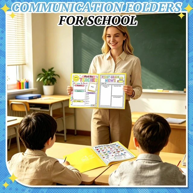 Alt view image 6 of 7 - 12 Pcs Take Home Folders for Elementary Students,Homework Folders Yellow,11.81 x 9.45 In,Back to School 2 Pocket Folders,Parent Teacher Communication Folders,Clear Front Pocket 4 Inner Pocket