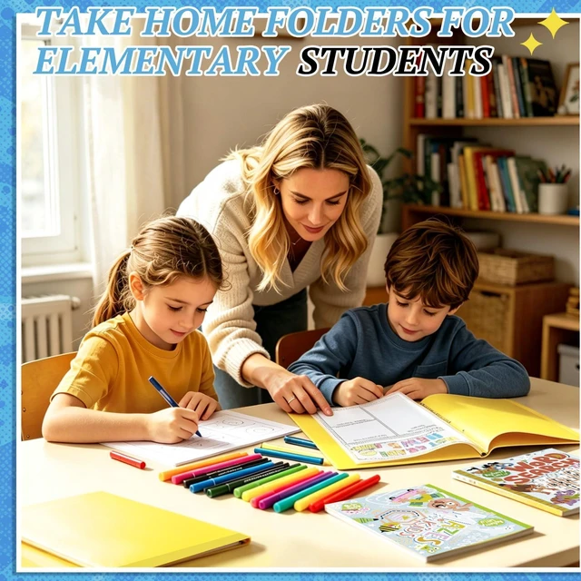 Alt view image 7 of 7 - 12 Pcs Take Home Folders for Elementary Students,Homework Folders Yellow,11.81 x 9.45 In,Back to School 2 Pocket Folders,Parent Teacher Communication Folders,Clear Front Pocket 4 Inner Pocket