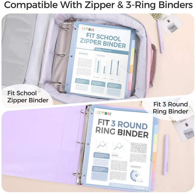 Alt view image 3 of 7 - 8 Tabs Dividers with 1 Clear Pocket, Durable Plastic Binder Dividers Dividers for 3 Ring Binders with Writable Labels,Insertable Lettersize Document Pocket,Organizer for School Office & Home