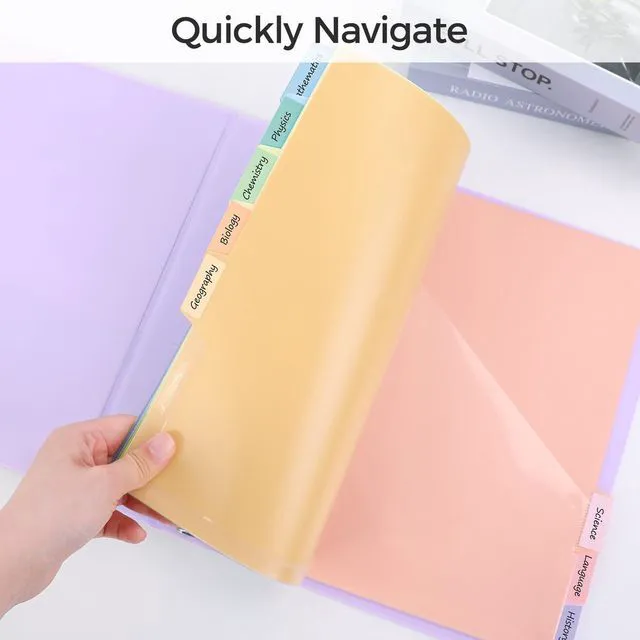 Alt view image 7 of 7 - 8 Tabs Dividers with 1 Clear Pocket, Durable Plastic Binder Dividers Dividers for 3 Ring Binders with Writable Labels,Insertable Lettersize Document Pocket,Organizer for School Office & Home