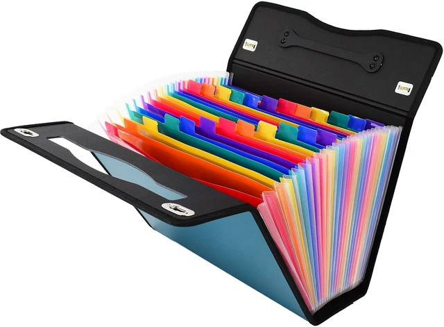 Alt view image 2 of 7 - Accordion File Organizer - 36 Pocket Teal Folder with Ergonomic Handle, Double Lock Buckles, Protects Documents, Durable Polypropylene, 8.5 x 11 in