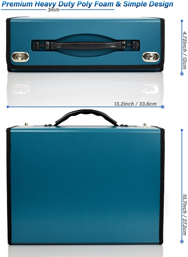 Alt view image 6 of 7 - Accordion File Organizer - 36 Pocket Teal Folder with Ergonomic Handle, Double Lock Buckles, Protects Documents, Durable Polypropylene, 8.5 x 11 in