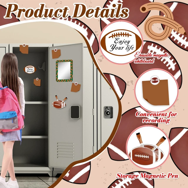 Alt view image 3 of 7 - 12 Pcs Locker Accessories Kit Rugby Themed Magnetic Whiteboard Mirror Pen Holder for Back to School Essentials Locker Decorations