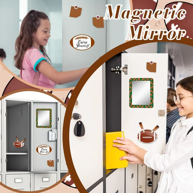 Alt view image 4 of 7 - 12 Pcs Locker Accessories Kit Rugby Themed Magnetic Whiteboard Mirror Pen Holder for Back to School Essentials Locker Decorations
