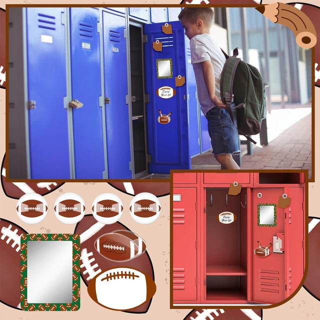 Alt view image 5 of 7 - 12 Pcs Locker Accessories Kit Rugby Themed Magnetic Whiteboard Mirror Pen Holder for Back to School Essentials Locker Decorations