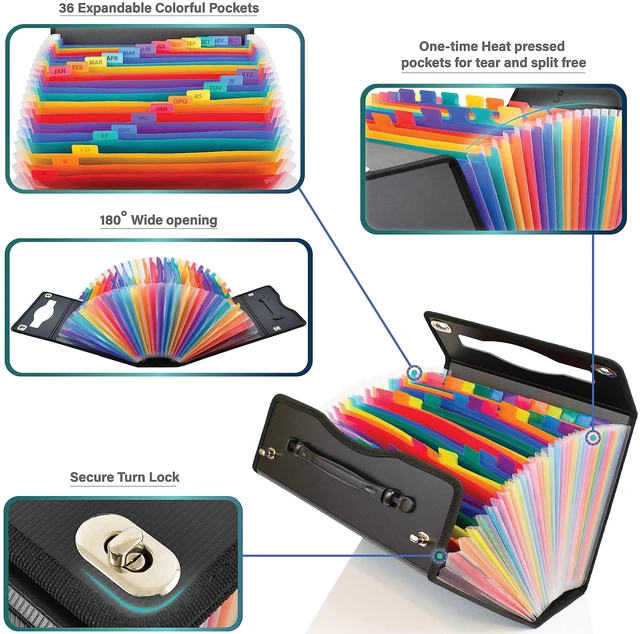 Alt view image 4 of 7 - Accordion File Folders with 36 Pockets Organizer for Document Paper Storage Folder Documents Expanding Binder Folio Pocket Receipt Filing Expandable Files Dividers Labels Letter Durable Handle