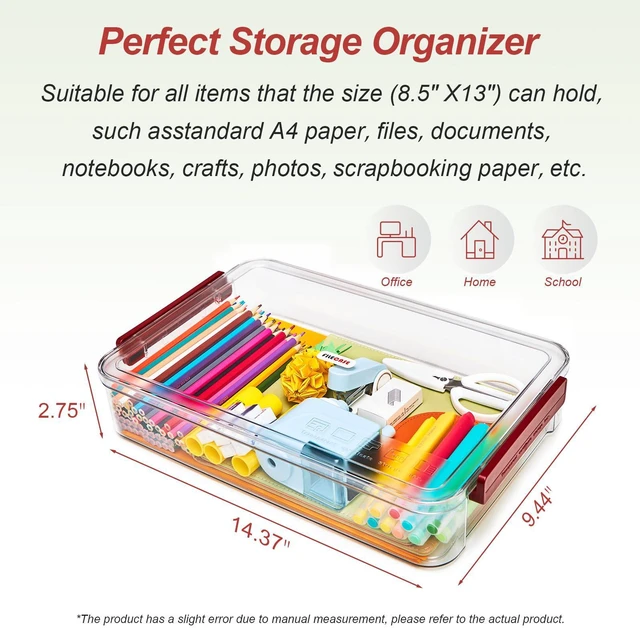 Alt view image 3 of 7 - 2-Pack 9x13 Clear Plastic Project Case Stackable Storage Box 5.5Qt portable container with lids, file box for letter A4 paper, photos, documents, scrapbook, craft, art, school supplies