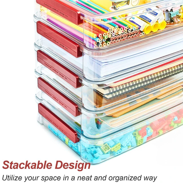 Alt view image 4 of 7 - 2-Pack 9x13 Clear Plastic Project Case Stackable Storage Box 5.5Qt portable container with lids, file box for letter A4 paper, photos, documents, scrapbook, craft, art, school supplies
