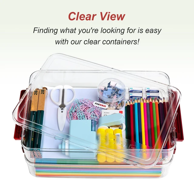 Alt view image 5 of 7 - 2-Pack 9x13 Clear Plastic Project Case Stackable Storage Box 5.5Qt portable container with lids, file box for letter A4 paper, photos, documents, scrapbook, craft, art, school supplies