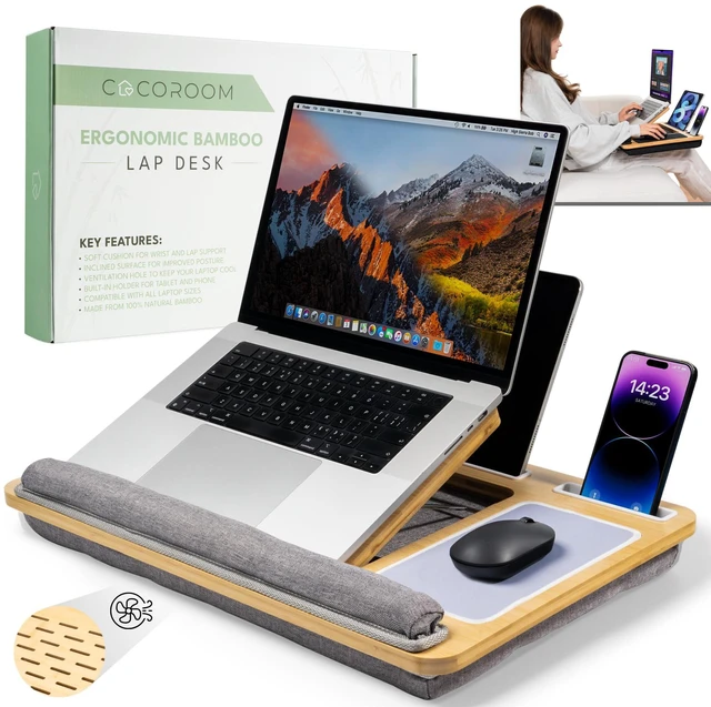 Main image of Lap Desk for Adults, Vented 6-Angle Laptop Bed Tray Table, Gray Cushion pillow base | Phone & tablet holder | Foldable portable couch & sofa stand | Writing, reading, study, drawing, 17in