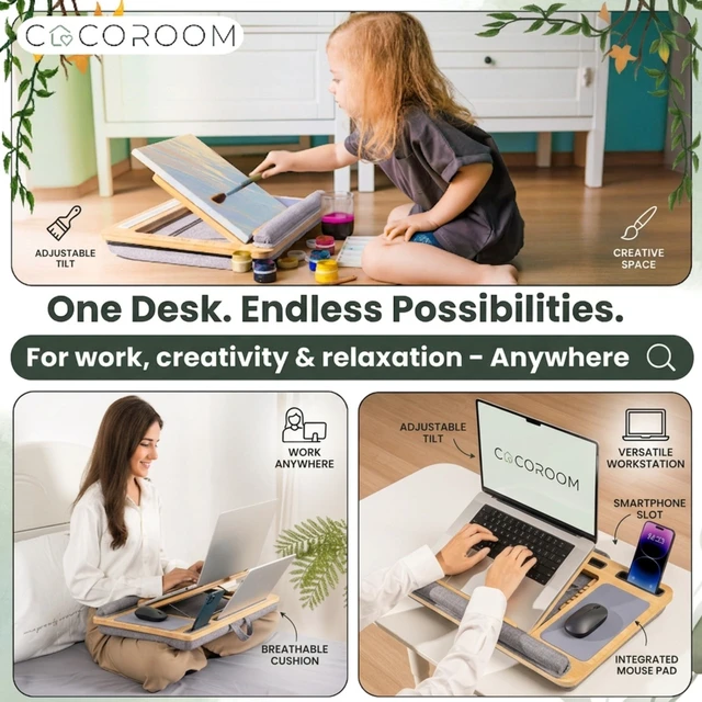 Alt view image 3 of 6 - Lap Desk for Adults, Vented 6-Angle Laptop Bed Tray Table, Gray Cushion pillow base | Phone & tablet holder | Foldable portable couch & sofa stand | Writing, reading, study, drawing, 17in