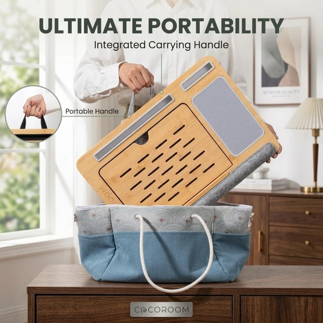 Alt view image 4 of 6 - Lap Desk for Adults, Vented 6-Angle Laptop Bed Tray Table, Gray Cushion pillow base | Phone & tablet holder | Foldable portable couch & sofa stand | Writing, reading, study, drawing, 17in