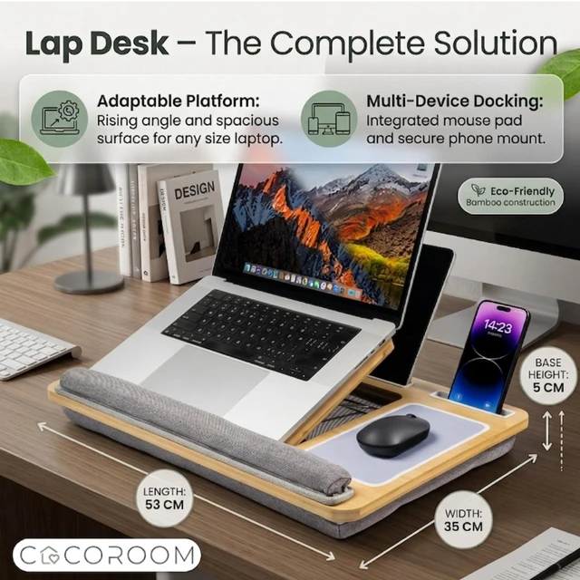 Alt view image 6 of 6 - Lap Desk for Adults, Vented 6-Angle Laptop Bed Tray Table, Gray Cushion pillow base | Phone & tablet holder | Foldable portable couch & sofa stand | Writing, reading, study, drawing, 17in