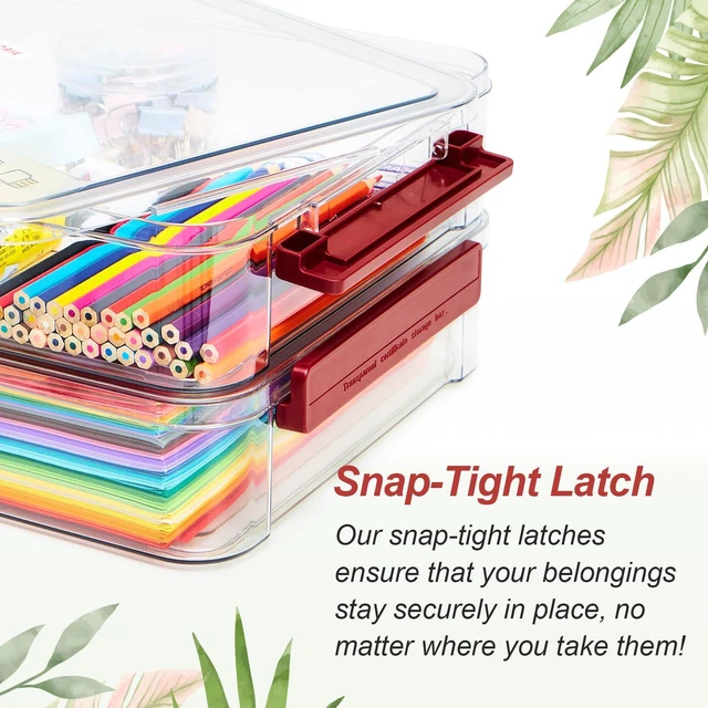 Alt view image 6 of 7 - 2-Pack 9x13 Clear Plastic Project Case Stackable Storage Box 5.5Qt portable container with lids, file box for letter A4 paper, photos, documents, scrapbook, craft, art, school supplies