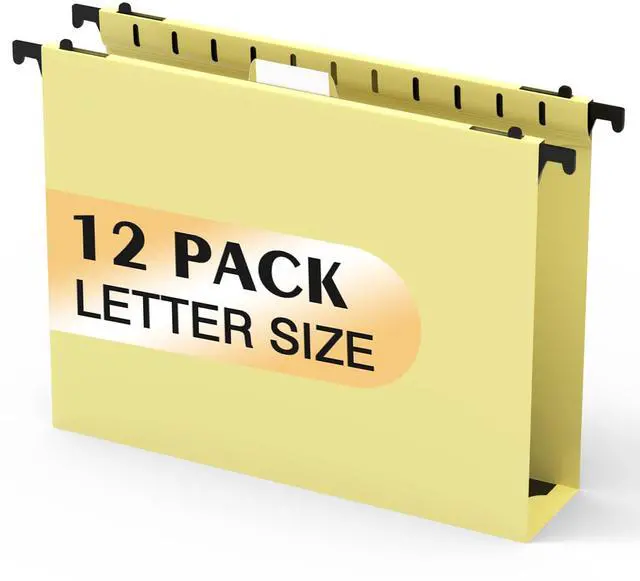 Main image of Plastic Hanging File Folder, 12 Pack, Letter Size, Cream Yellow Extra Capacity,12 Pack Reinforced Hang Folders,Heavy Duty 2 Inch Expansion,Filing Cabinet Folder for Bulk Files/Medical Chart