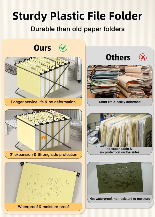Alt view image 3 of 7 - Plastic Hanging File Folder, 12 Pack, Letter Size, Cream Yellow Extra Capacity,12 Pack Reinforced Hang Folders,Heavy Duty 2 Inch Expansion,Filing Cabinet Folder for Bulk Files/Medical Chart