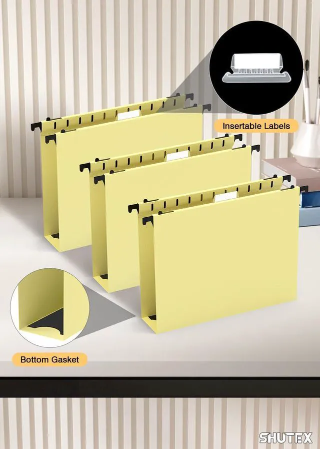 Alt view image 5 of 7 - Plastic Hanging File Folder, 12 Pack, Letter Size, Cream Yellow Extra Capacity,12 Pack Reinforced Hang Folders,Heavy Duty 2 Inch Expansion,Filing Cabinet Folder for Bulk Files/Medical Chart