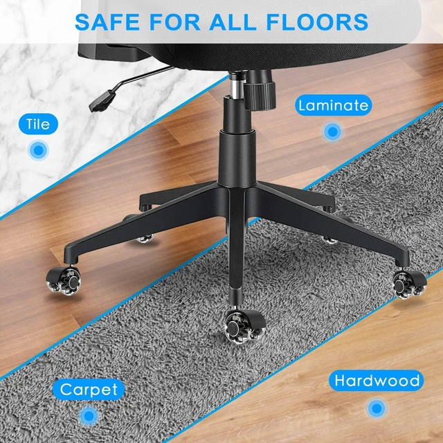 Alt view image 3 of 7 - 2" Office Chair Wheels Set of 5, Black Heavy Duty Chair Caster Support 2200lbs, Mute Rubber, Universal Fit 7/16"x7/8" Stem, Smooth Quiet Rolling, Safety Protection for Hardwood, Carpet