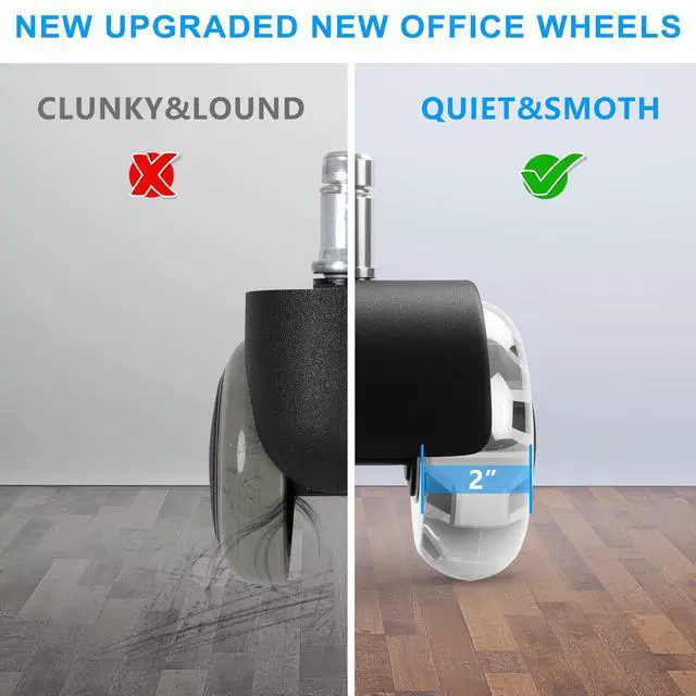 Alt view image 5 of 7 - 2" Office Chair Wheels Set of 5, Black Heavy Duty Chair Caster Support 2200lbs, Mute Rubber, Universal Fit 7/16"x7/8" Stem, Smooth Quiet Rolling, Safety Protection for Hardwood, Carpet
