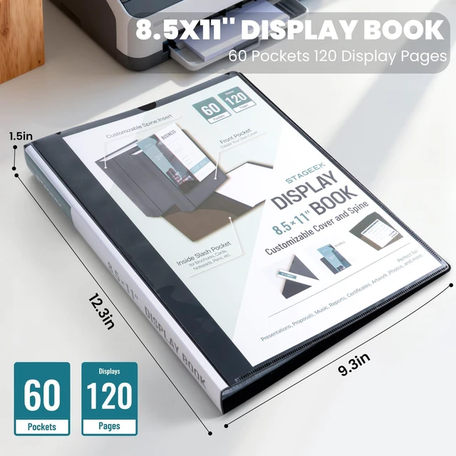 Alt view image 2 of 7 - 60-Pocket Portfolio Binder Display 120 Pages, 8.5x11 Binder with Plastic Sleeves, Portfolio Folder with Clear Sheet Protectors, Presentation Book for Artwork Document Organize