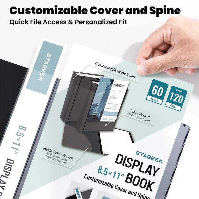 Alt view image 3 of 7 - 60-Pocket Portfolio Binder Display 120 Pages, 8.5x11 Binder with Plastic Sleeves, Portfolio Folder with Clear Sheet Protectors, Presentation Book for Artwork Document Organize