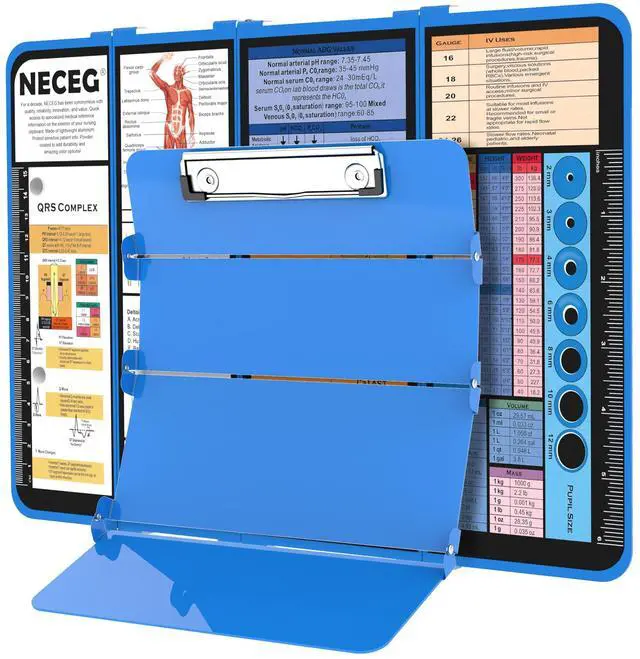 Main image of Nursing Clipboard Foldable, 4-Fold Aluminum Pocket Size, Blue Folding Clipboard with Medical Cheat Sheets, Metal Pen Clip & Privacy Protection for Nurses, Nursing Students & Doctors
