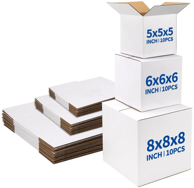 Main image of Assorted Sizes Shipping Boxes 30 Pack (8x8x8, 6x6x6, 5x5x5), White Corrugated Cardboard Mailers, Each 10 PCS Small Boxes for Small Business Packaging, Shipping & Storage