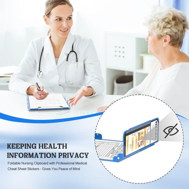 Alt view image 7 of 7 - Nursing Clipboard Foldable, 4-Fold Aluminum Pocket Size, Blue Folding Clipboard with Medical Cheat Sheets, Metal Pen Clip & Privacy Protection for Nurses, Nursing Students & Doctors