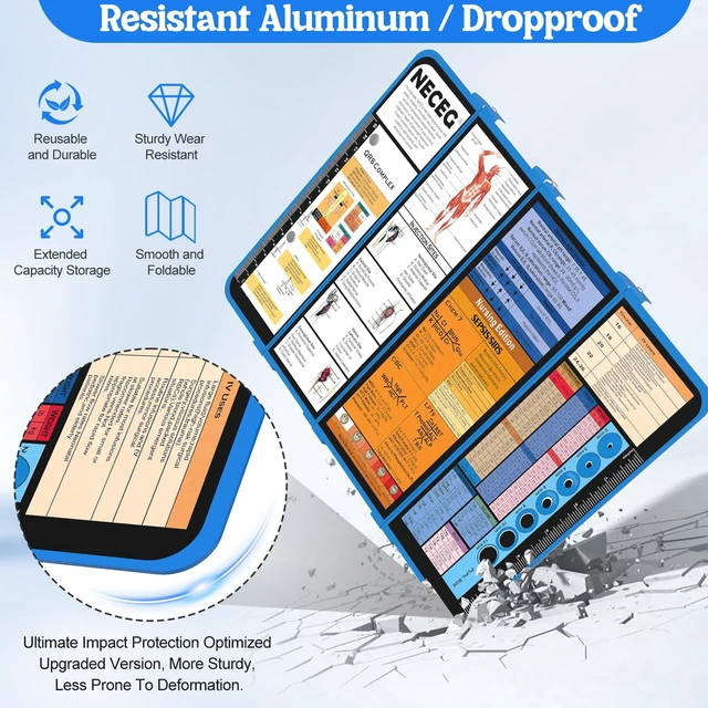 Alt view image 6 of 7 - Nursing Clipboard Foldable, 4-Fold Aluminum Pocket Size, Blue Folding Clipboard with Medical Cheat Sheets, Metal Pen Clip & Privacy Protection for Nurses, Nursing Students & Doctors