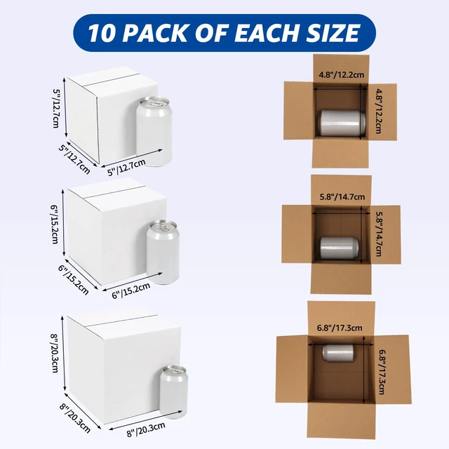 Alt view image 2 of 7 - Assorted Sizes Shipping Boxes 30 Pack (8x8x8, 6x6x6, 5x5x5), White Corrugated Cardboard Mailers, Each 10 PCS Small Boxes for Small Business Packaging, Shipping & Storage