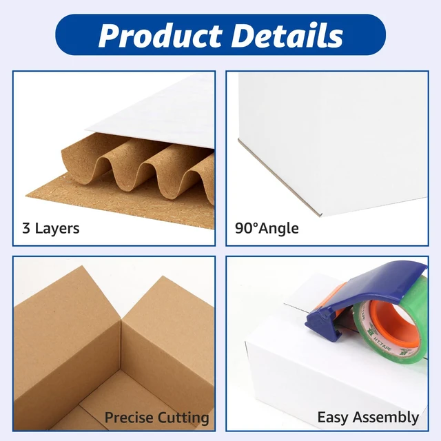 Alt view image 3 of 7 - Assorted Sizes Shipping Boxes 30 Pack (8x8x8, 6x6x6, 5x5x5), White Corrugated Cardboard Mailers, Each 10 PCS Small Boxes for Small Business Packaging, Shipping & Storage