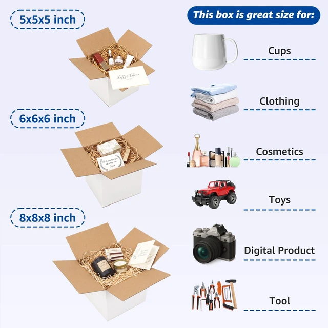 Alt view image 5 of 7 - Assorted Sizes Shipping Boxes 30 Pack (8x8x8, 6x6x6, 5x5x5), White Corrugated Cardboard Mailers, Each 10 PCS Small Boxes for Small Business Packaging, Shipping & Storage