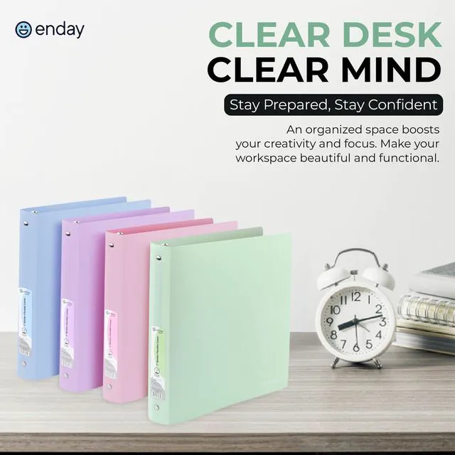 Alt view image 7 of 7 - 3 Ring Binder 1 inch (4 Pack) Pastel Flexible Binders Round Ring with Pocket, Holds 175 Sheets, for Home and School Supplies in Blue, Purple, Pink and Green by