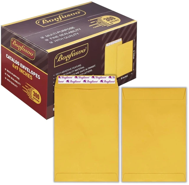 Main image of 300 Pack 6x9 Brown Catalog Envelopes Peel & Seal Security Mailing Envelopes 120GSM Kraft Paper self Seal Envelopes for Invitations Papers Photos Documents Pictures Papers Files
