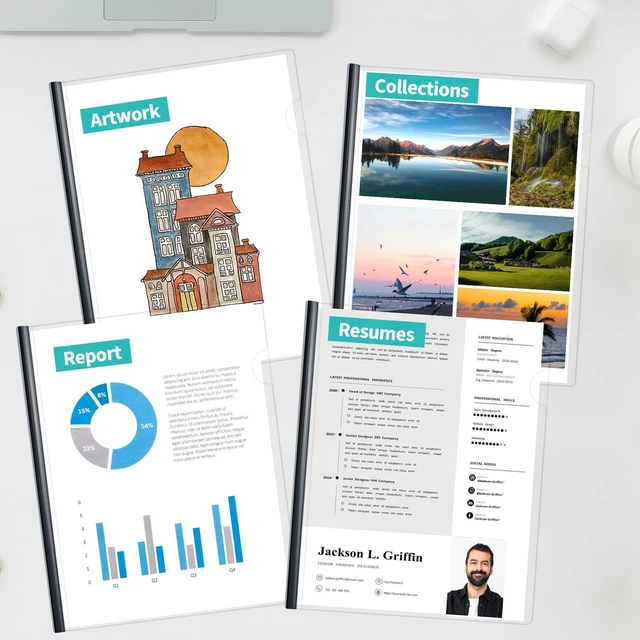 Alt view image 6 of 7 - Clear Report Covers with Sliding Bars, 25 Sheet Capacity, 40 Pack Clear Report Covers for A4 and Letter Size, 5mm Bars, 5.5 Mil Thick, Black, for Resumes, Presentations, School and Business