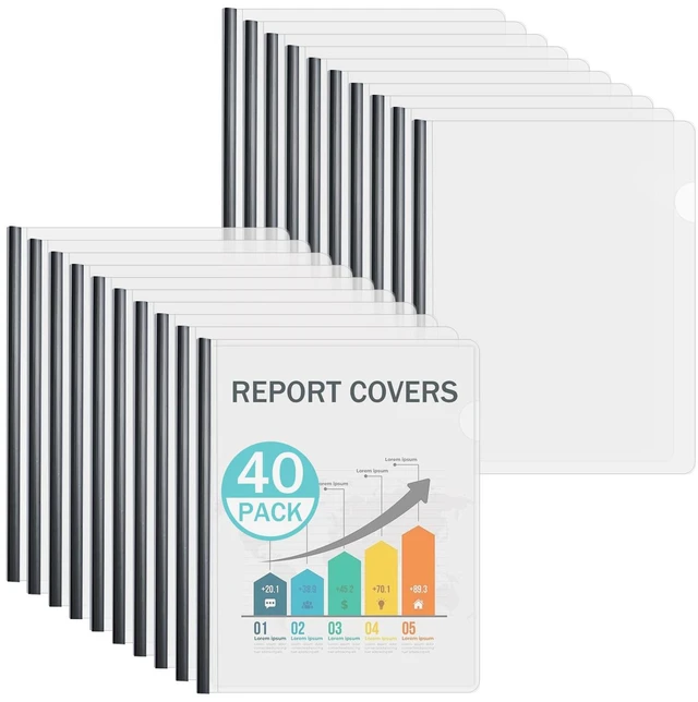 Main image of Clear Report Covers with Sliding Bars, 70 Sheet Capacity, 40 Pack Clear Report Covers for A4 and Letter Size, 9mm Binding Bars, 5.5 Mil Thick, for Resumes, Presentations, School and Business