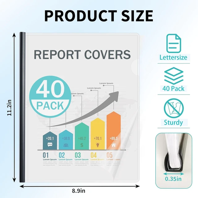 Alt view image 2 of 7 - Clear Report Covers with Sliding Bars, 70 Sheet Capacity, 40 Pack Clear Report Covers for A4 and Letter Size, 9mm Binding Bars, 5.5 Mil Thick, for Resumes, Presentations, School and Business