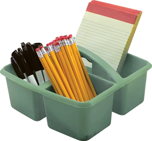 Alt view image 2 of 6 - Eucalyptus Green Portable Plastic Storage Caddy 6-Pack for Classrooms, Kids Room, and Office Organization, 3 Compartments