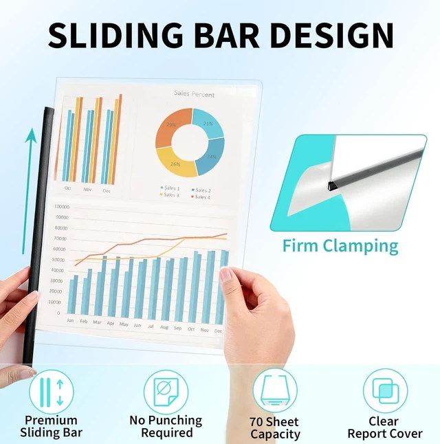 Alt view image 5 of 7 - Clear Report Covers with Sliding Bars, 70 Sheet Capacity, 40 Pack Clear Report Covers for A4 and Letter Size, 9mm Binding Bars, 5.5 Mil Thick, for Resumes, Presentations, School and Business