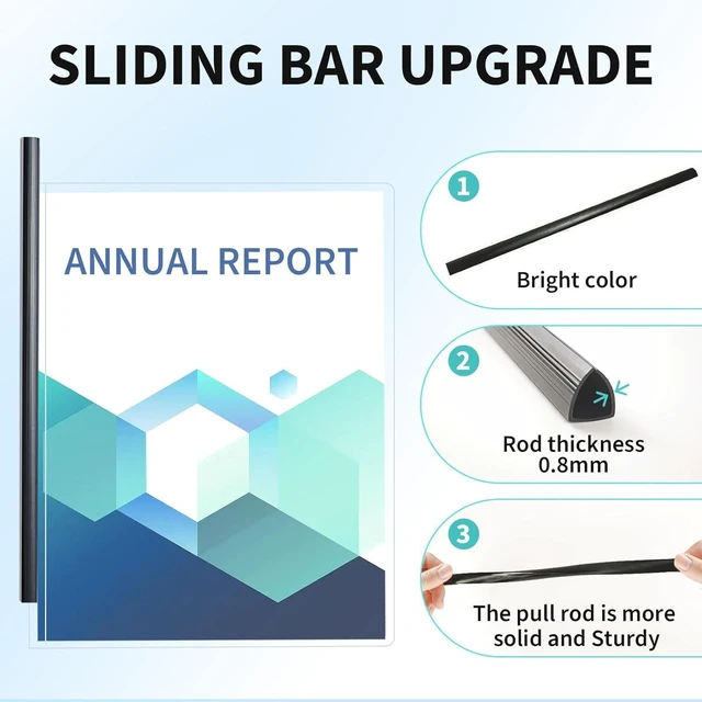 Alt view image 4 of 7 - Clear Report Covers with Sliding Bars, 70 Sheet Capacity, 40 Pack Clear Report Covers for A4 and Letter Size, 9mm Binding Bars, 5.5 Mil Thick, for Resumes, Presentations, School and Business