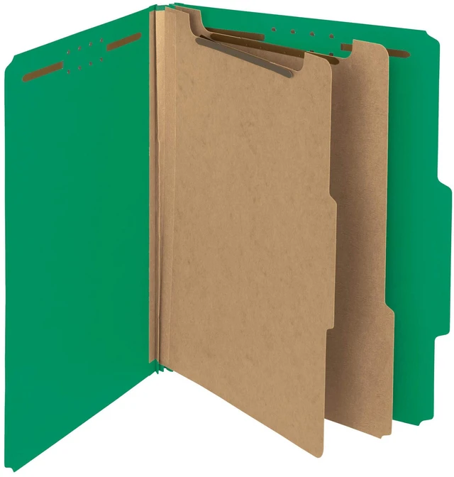 Main image of 100% Recycled Pressboard Classification File Folder, 2 Dividers, 2" Expansion, Letter Size, Green, 10 per Box (14063)