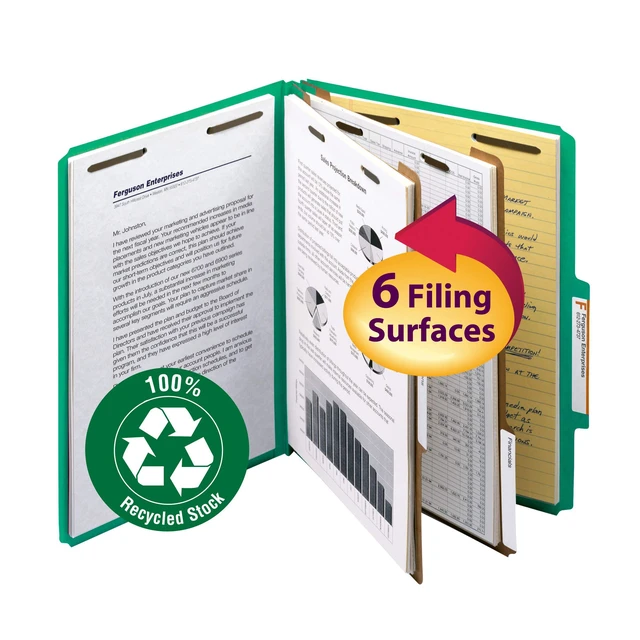 Alt view image 2 of 6 - 100% Recycled Pressboard Classification File Folder, 2 Dividers, 2" Expansion, Letter Size, Green, 10 per Box (14063)