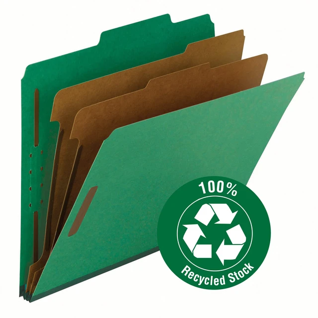 Alt view image 3 of 6 - 100% Recycled Pressboard Classification File Folder, 2 Dividers, 2" Expansion, Letter Size, Green, 10 per Box (14063)