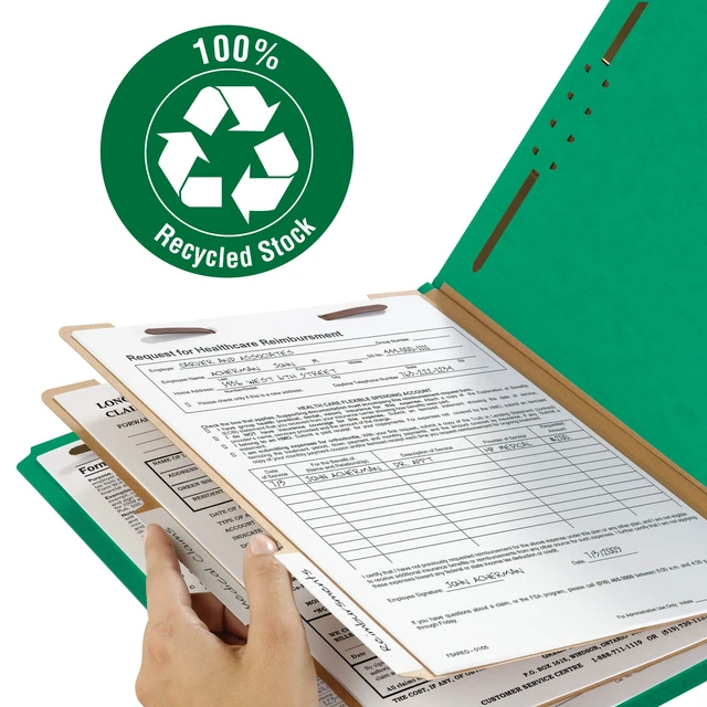 Alt view image 4 of 6 - 100% Recycled Pressboard Classification File Folder, 2 Dividers, 2" Expansion, Letter Size, Green, 10 per Box (14063)