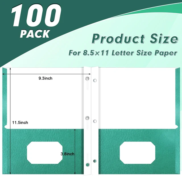 Alt view image 2 of 7 - 100 Pack Two Pocket Paper Folders with Prongs, Letter Size, 5 Colors 3 Prong Folders with Pockets, Paper, 3 Hole Punched, For School, Office, Home, Business